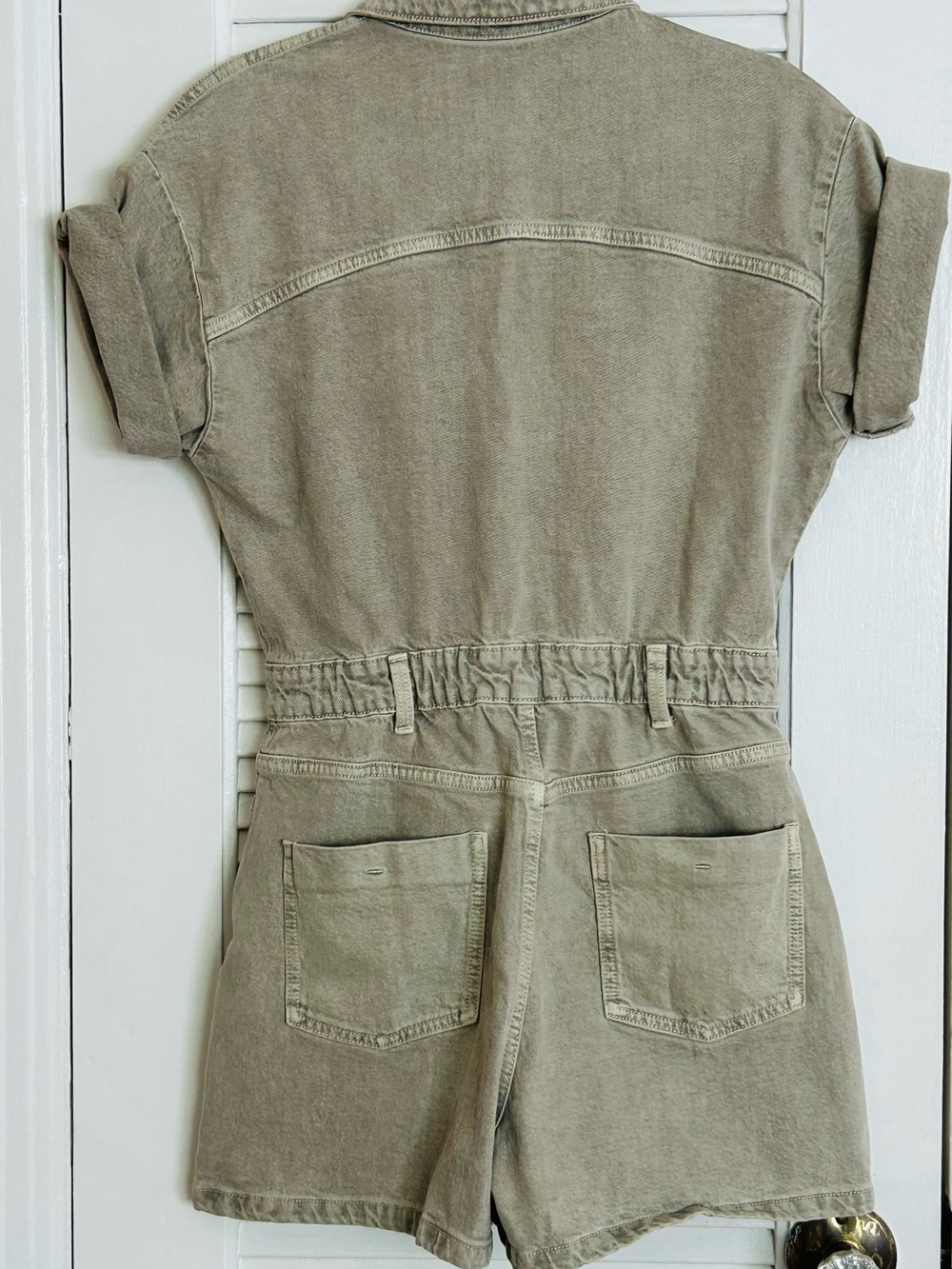 Zara Khaki Button-Front Short Sleeve Utility Romper - Picture 2 of 2